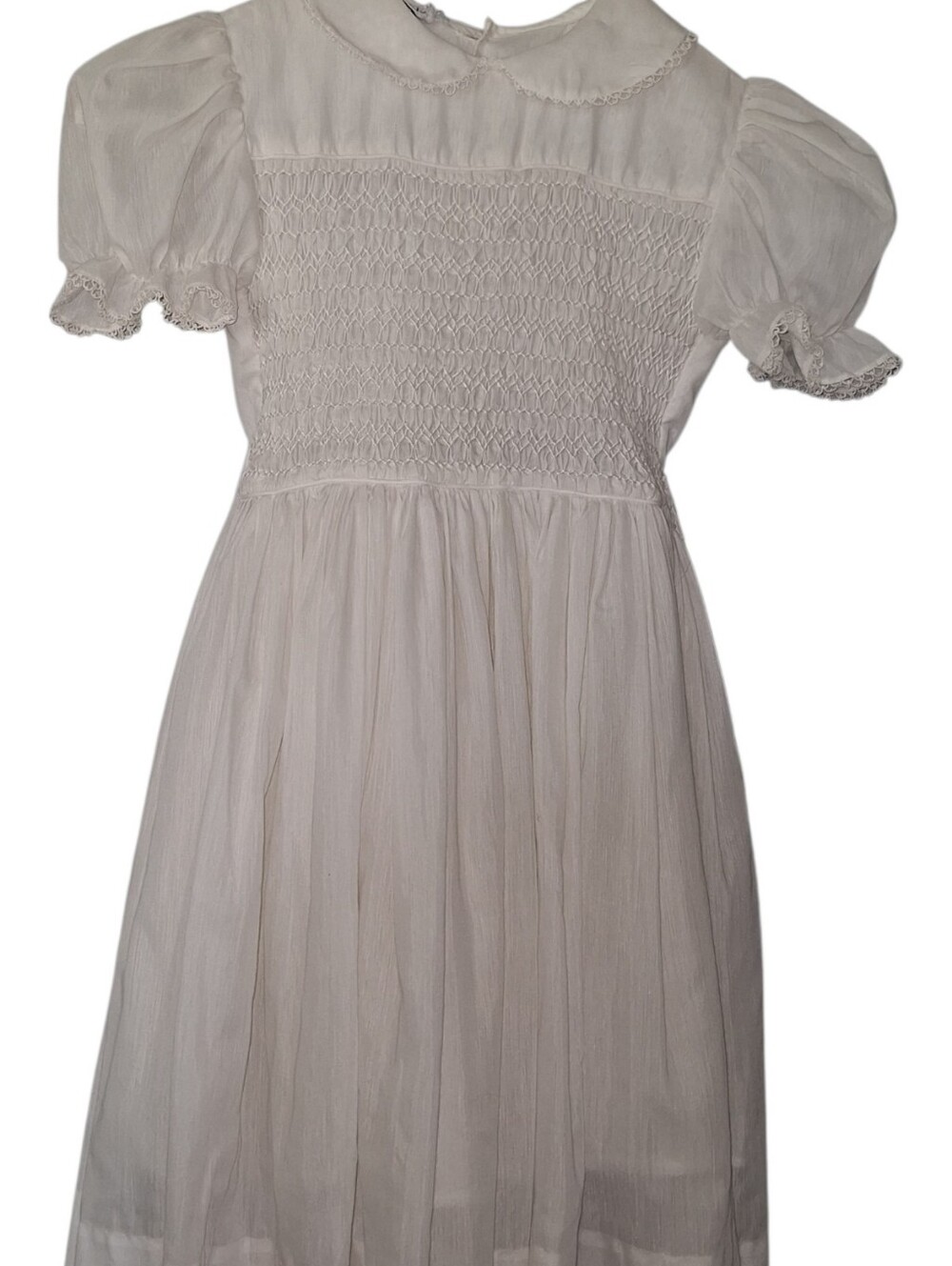 Polly Flinders White Smocked Puff Sleeve Vintage Dress Girls 6 Beach Communion